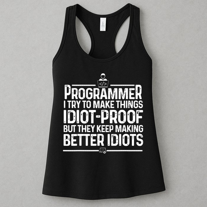 Funny Programmer Art Men Women Computer Coder Programming Women's Racerback Tank