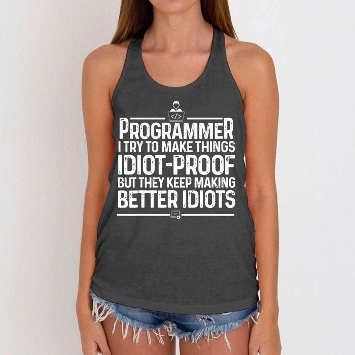 Funny Programmer Art Men Women Computer Coder Programming Women's Knotted Racerback Tank