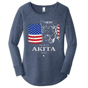 Funny Proud Akita Dad American Flag Patriotic Dog Gift Women's Perfect Tri Tunic Long Sleeve Shirt