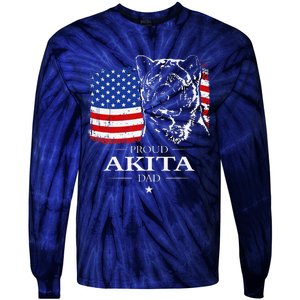 Funny Proud Akita Dad American Flag Patriotic Dog Gift Tie-Dye Long Sleeve Shirt