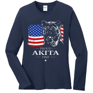 Funny Proud Akita Dad American Flag Patriotic Dog Gift Ladies Long Sleeve Shirt