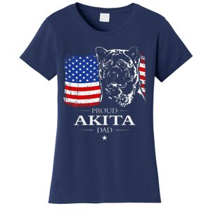 Funny Proud Akita Dad American Flag Patriotic Dog Gift Women's T-Shirt