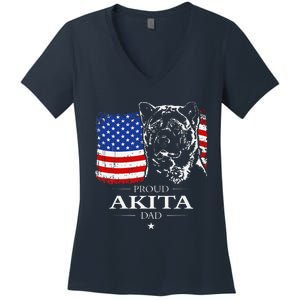 Funny Proud Akita Dad American Flag Patriotic Dog Gift Women's V-Neck T-Shirt