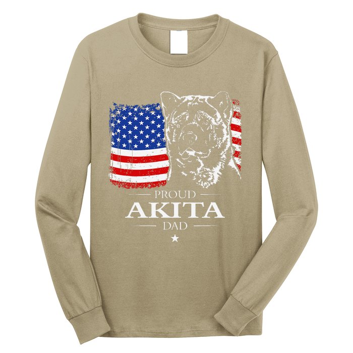 Funny Proud Akita Dad American Flag Patriotic Dog Gift Long Sleeve Shirt