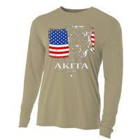 Funny Proud Akita Dad American Flag Patriotic Dog Gift Cooling Performance Long Sleeve Crew