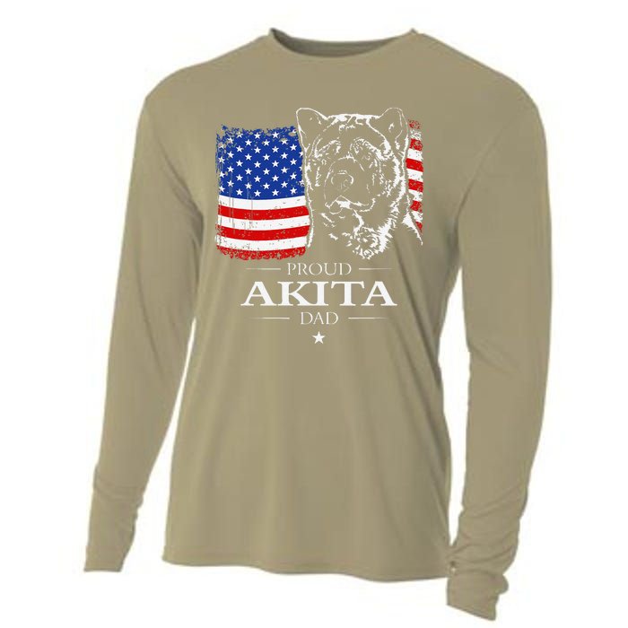 Funny Proud Akita Dad American Flag Patriotic Dog Gift Cooling Performance Long Sleeve Crew