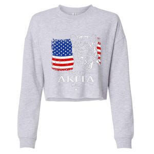 Funny Proud Akita Dad American Flag Patriotic Dog Gift Cropped Pullover Crew