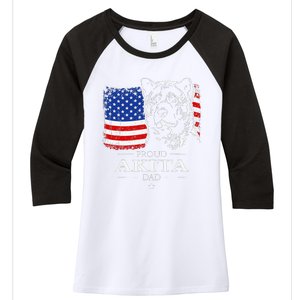 Funny Proud Akita Dad American Flag Patriotic Dog Gift Women's Tri-Blend 3/4-Sleeve Raglan Shirt