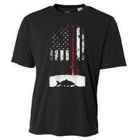 Fishing Pole American Flag Gift For Patriotic Fisherman Cooling Performance Crew T-Shirt