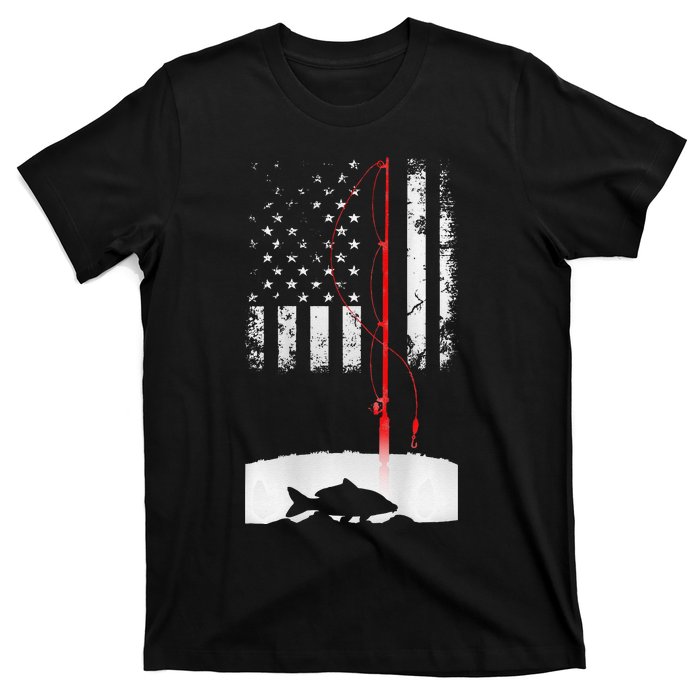 Fishing Pole American Flag Gift For Patriotic Fisherman T-Shirt