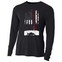 Fishing Pole American Flag Gift For Patriotic Fisherman Cooling Performance Long Sleeve Crew