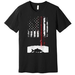 Fishing Pole American Flag Gift For Patriotic Fisherman Premium T-Shirt