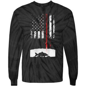 Fishing Pole American Flag Gift For Patriotic Fisherman Tie-Dye Long Sleeve Shirt