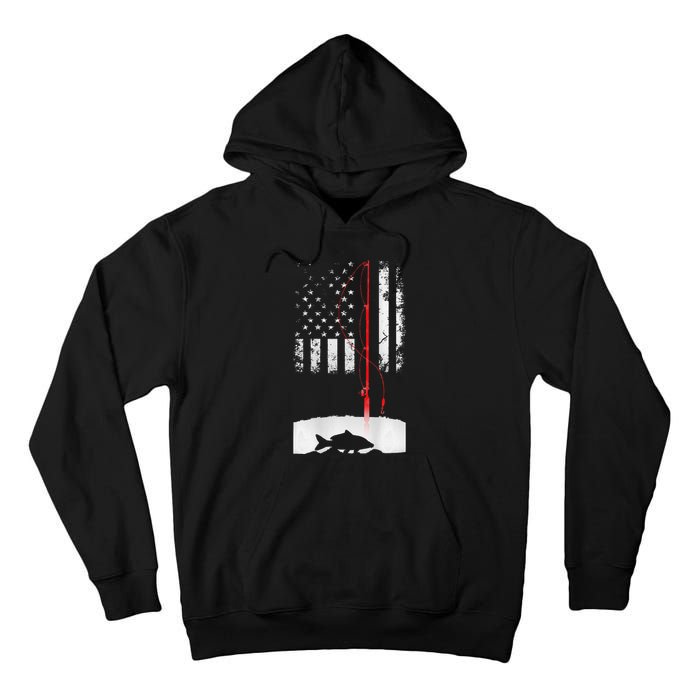 Fishing Pole American Flag Gift For Patriotic Fisherman Tall Hoodie