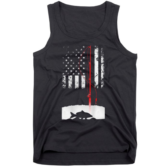 Fishing Pole American Flag Gift For Patriotic Fisherman Tank Top