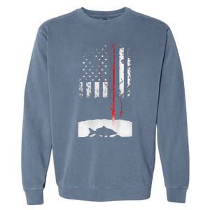 Fishing Pole American Flag Gift For Patriotic Fisherman Garment-Dyed Sweatshirt