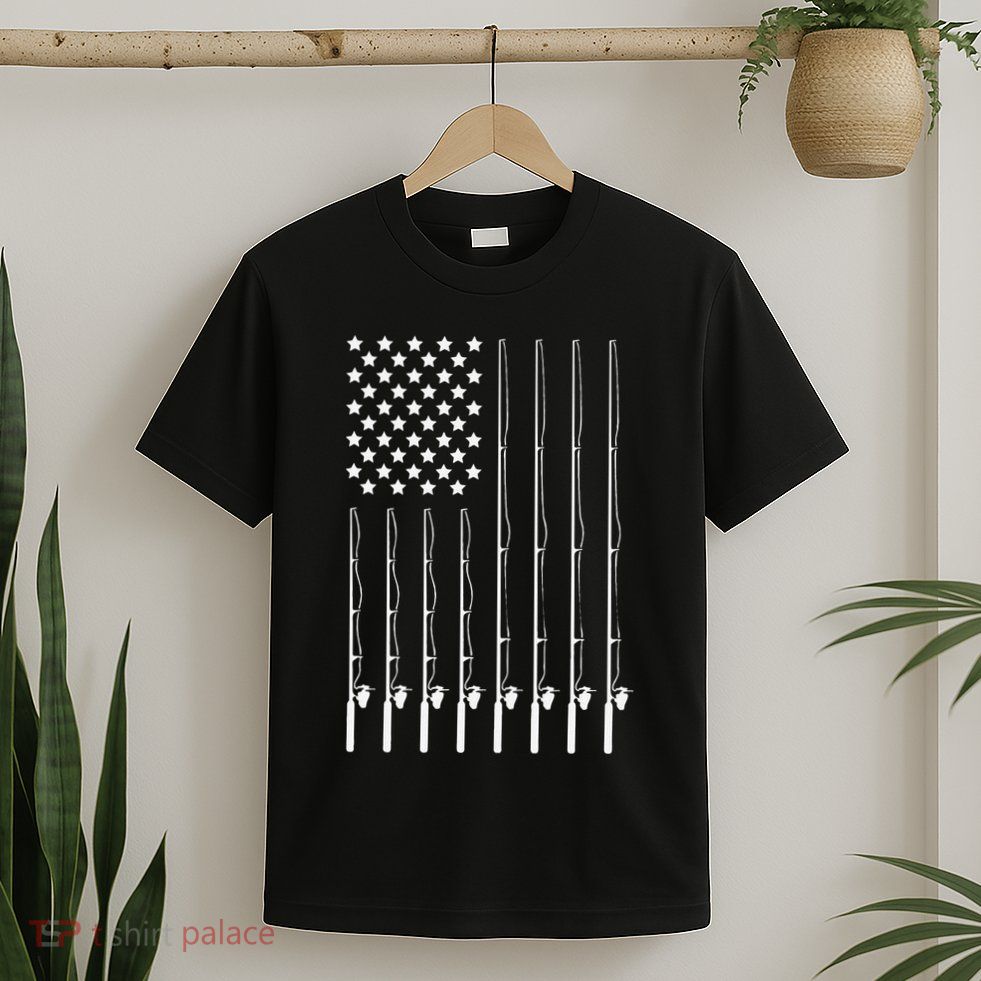 Fishing Pole American Flag Patriotic Outdoorsman T-Shirt