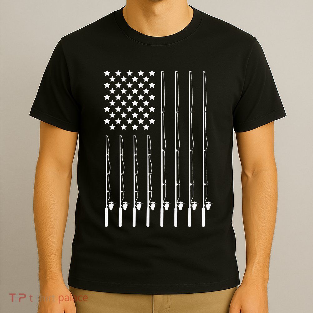 Fishing Pole American Flag Patriotic Outdoorsman T-Shirt
