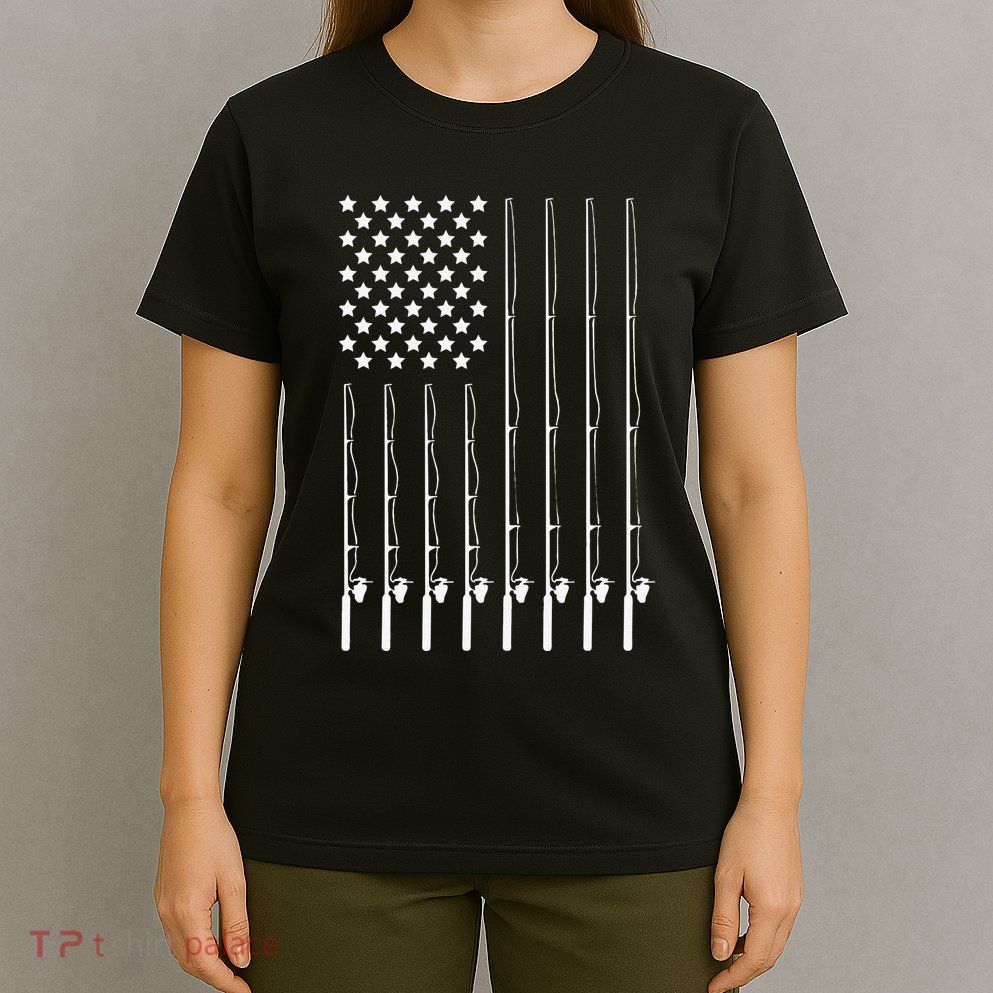 Fishing Pole American Flag Patriotic Outdoorsman T-Shirt
