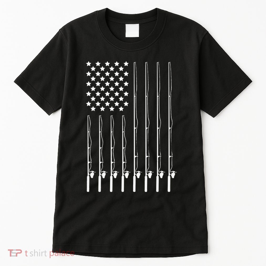 Fishing Pole American Flag Patriotic Outdoorsman Tall T-Shirt