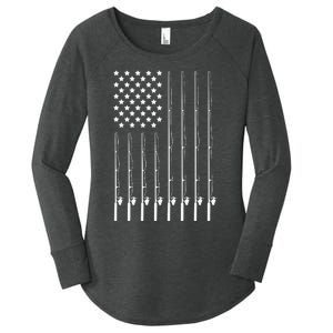 Fishing Pole American Flag Patriotic Outdoorsman Women's Perfect Tri Tunic Long Sleeve Shirt