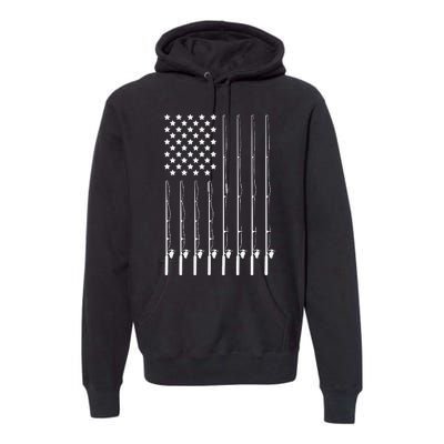 Fishing Pole American Flag Patriotic Outdoorsman Premium Hoodie