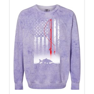 Fishing Pole American Flag Gift For Patriotic Fisher Gift Colorblast Crewneck Sweatshirt