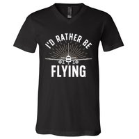 Funny Pilot Art For Aviation Pilot Flying Lover V-Neck T-Shirt