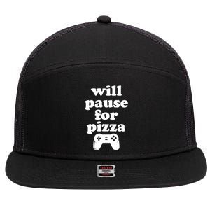 Funny Pizza And Video Games Cute Gift 7 Panel Mesh Trucker Snapback Hat