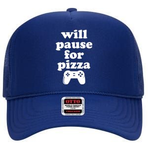 Funny Pizza And Video Games Cute Gift High Crown Mesh Back Trucker Hat