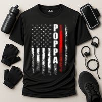 Firefighter Poppa American Flag Father's Day Cooling Performance Crew T-Shirt