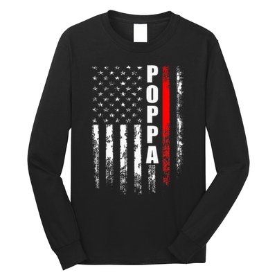 Firefighter Poppa American Flag Father's Day Long Sleeve Shirt