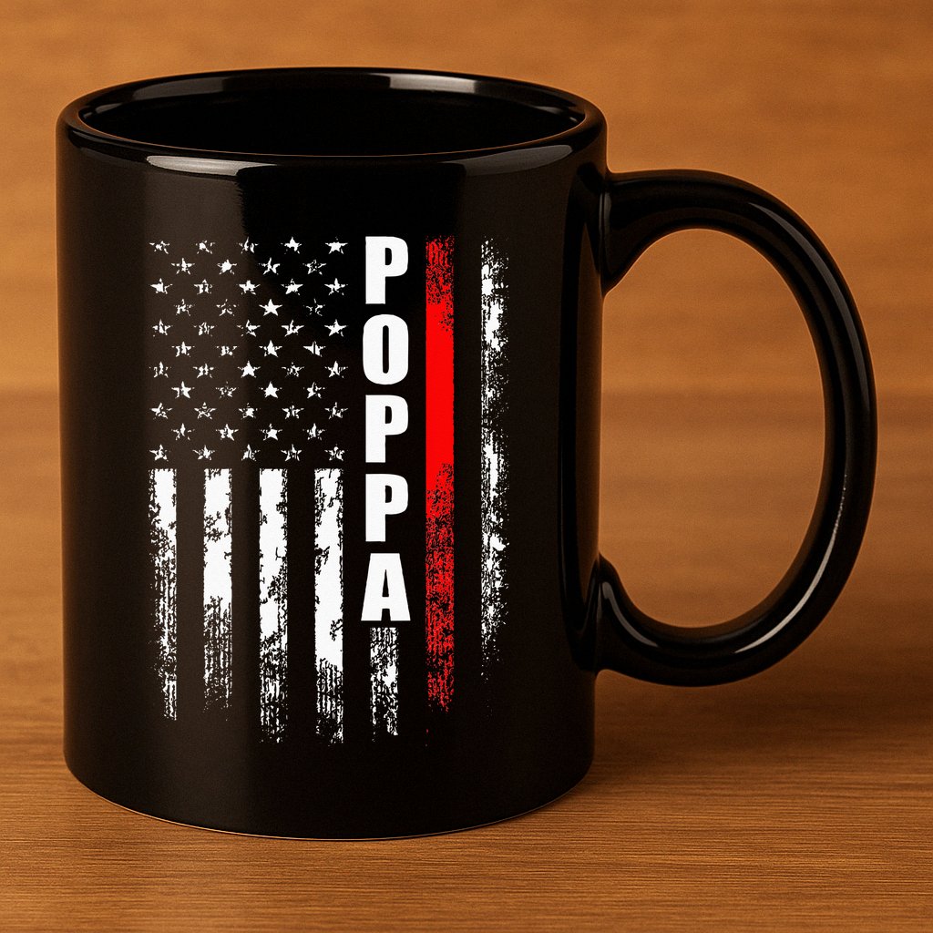 Firefighter Poppa American Flag Father's Day 11oz C Handle Ceramic Mug