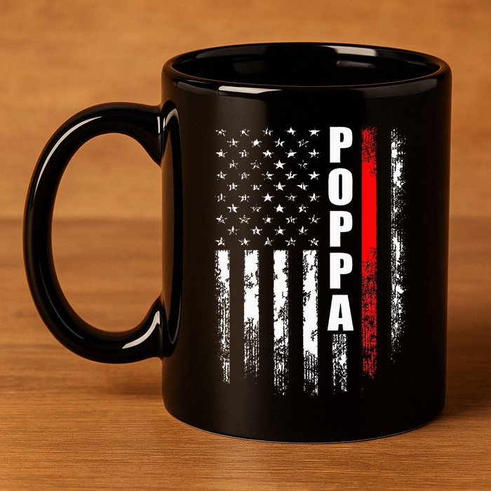 Firefighter Poppa American Flag Father's Day 11oz C Handle Ceramic Mug