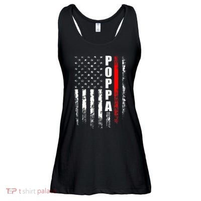 Firefighter Poppa American Flag Father's Day Ladies Essential Flowy Tank