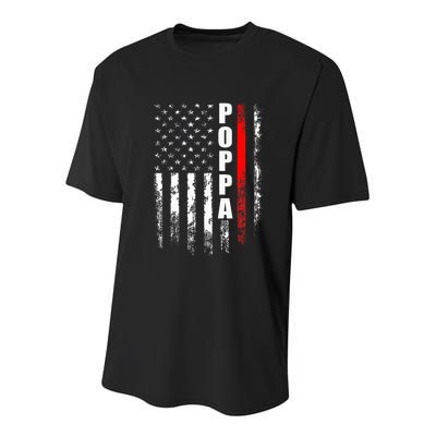 Firefighter Poppa American Flag Father's Day Youth Performance Sprint T-Shirt