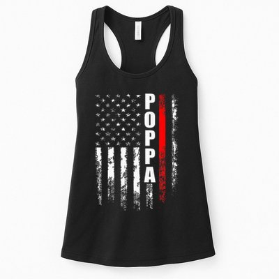 Firefighter Poppa American Flag Father's Day Womens Tank Top
