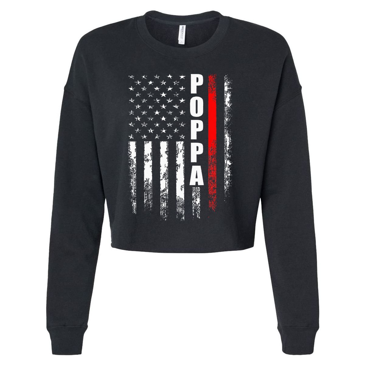 Firefighter Poppa American Flag Father's Day Cropped Pullover Crew