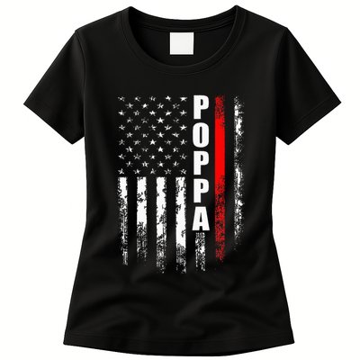 Firefighter Poppa American Flag Father's Day Womens T-Shirt