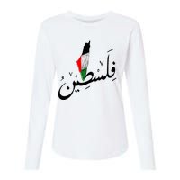 Falastin Palestine Arabic Calligraphy Map Womens Cotton Relaxed Long Sleeve T-Shirt