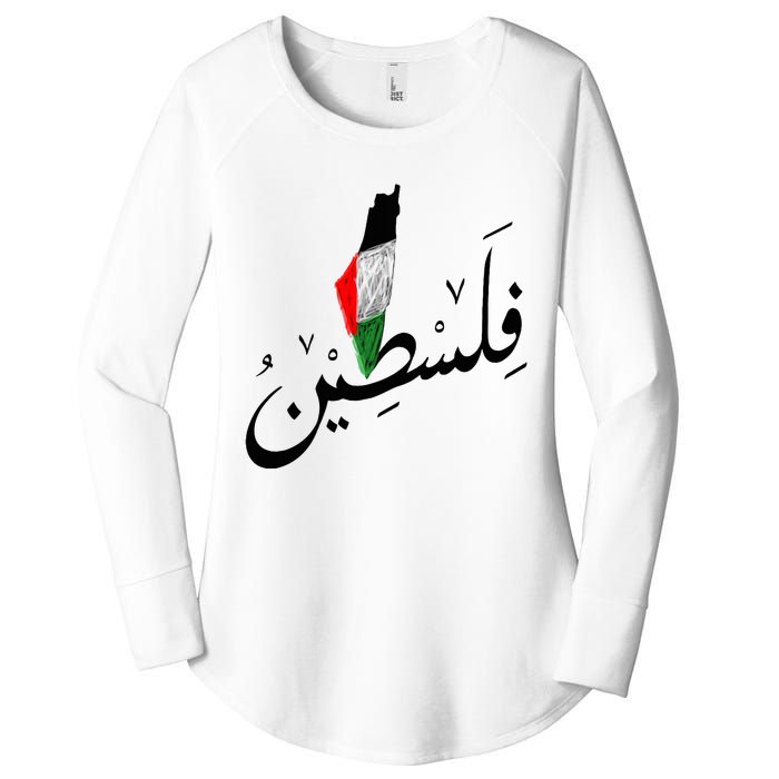 Falastin Palestine Arabic Calligraphy Map Women's Perfect Tri Tunic Long Sleeve Shirt