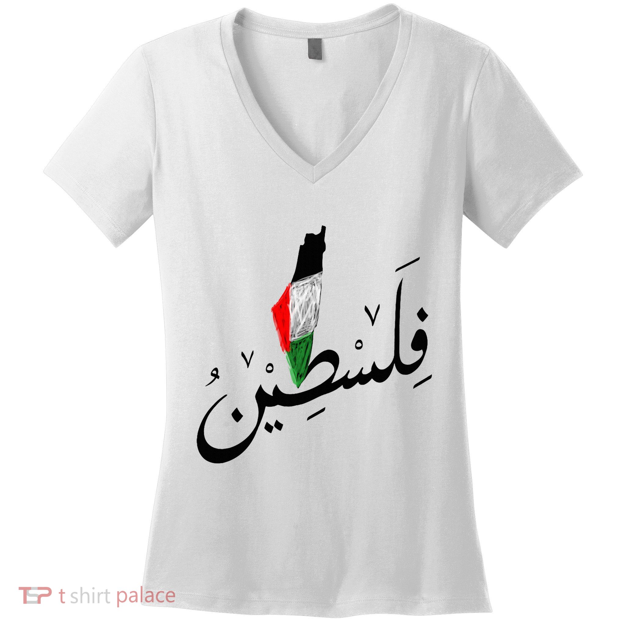 Falastin Palestine Arabic Calligraphy Map Women's V-Neck T-Shirt