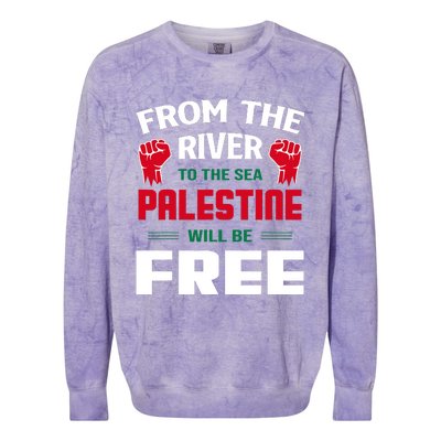 Free Palestine Arabic Support Palestine And Keffiyeh Palesti Colorblast Crewneck Sweatshirt