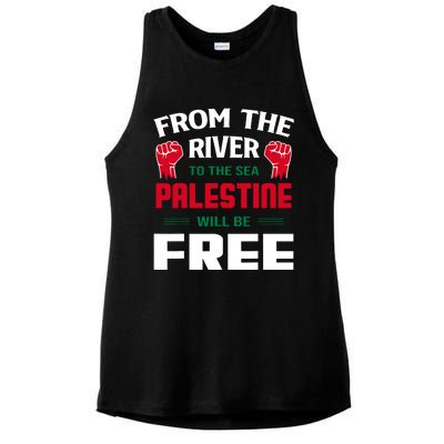 Free Palestine Arabic Support Palestine And Keffiyeh Palesti Ladies PosiCharge Tri-Blend Wicking Tank