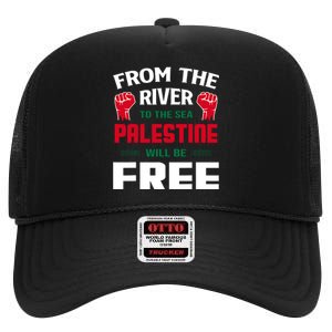 Free Palestine Arabic Support Palestine And Keffiyeh Palesti High Crown Mesh Back Trucker Hat