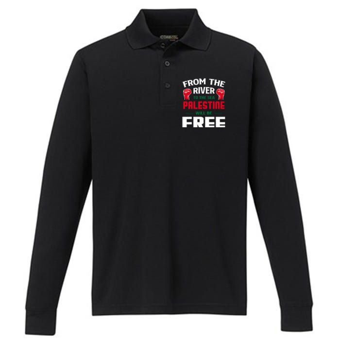 Free Palestine Arabic Support Palestine And Keffiyeh Palesti Performance Long Sleeve Polo