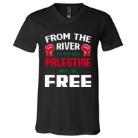 Free Palestine Arabic Support Palestine And Keffiyeh Palesti V-Neck T-Shirt