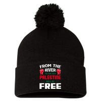 Free Palestine Arabic Support Palestine And Keffiyeh Palesti Pom Pom 12in Knit Beanie