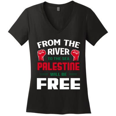 Free Palestine Arabic Support Palestine And Keffiyeh Palesti Women's V-Neck T-Shirt