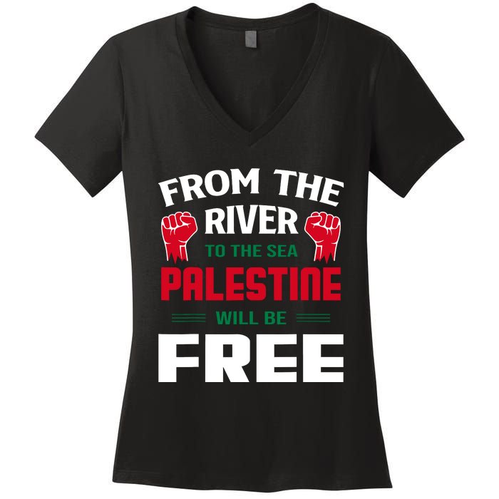 Free Palestine Arabic Support Palestine And Keffiyeh Palesti Women's V-Neck T-Shirt